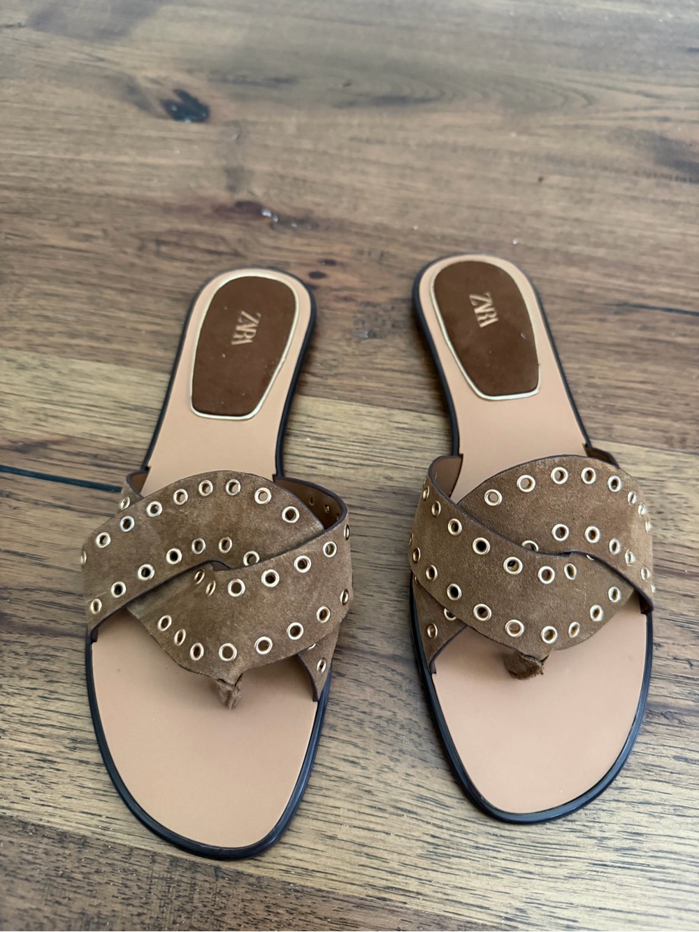 Zara Brown Suede Slide Sandals